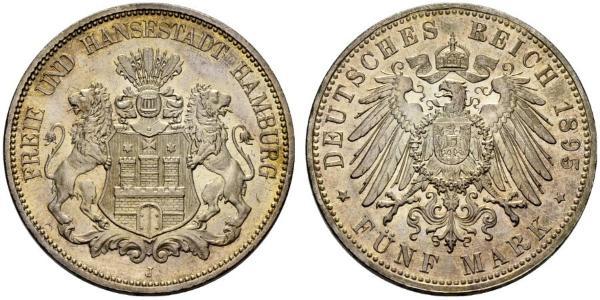 5 Марка Германская империя (1871-1918) / Гамбург Серебро 