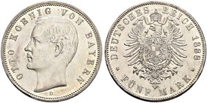 5 Марка Королевство Бавария (1806 - 1918) Серебро Отто I (король Баварии)(1848 – 1916)