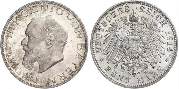 5 Марка Королевство Бавария (1806 - 1918) Серебро Людвиг III (король Баварии) (1845 – 1921)