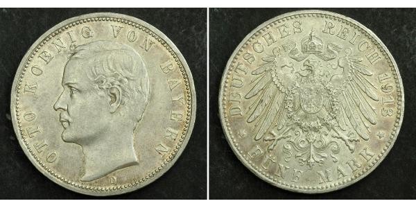 5 Марка Королевство Бавария (1806 - 1918) Серебро Отто I (король Баварии)(1848 – 1916)