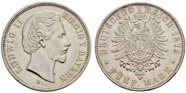 5 Марка Королевство Бавария (1806 - 1918) Серебро Людвиг II (король Баварии)(1845 – 1886)