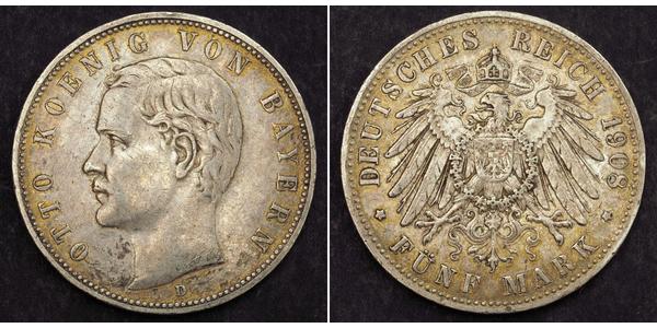 5 Марка Королевство Бавария (1806 - 1918) Серебро Отто I (король Баварии)(1848 – 1916)