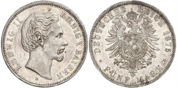 5 Марка Королевство Бавария (1806 - 1918) Серебро Людвиг II (король Баварии)(1845 – 1886)