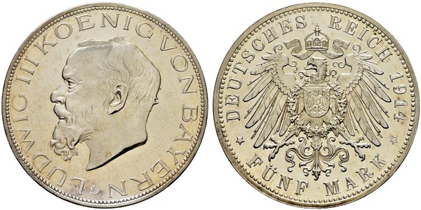 5 Марка Королевство Бавария (1806 - 1918) Серебро Людвиг III (король Баварии) (1845 – 1921)