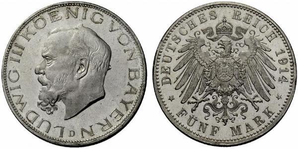 5 Марка Королевство Бавария (1806 - 1918) Серебро Людвиг III (король Баварии) (1845 – 1921)