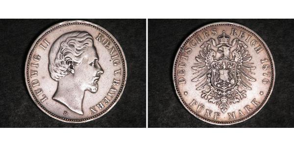 5 Марка Королевство Бавария (1806 - 1918) Серебро Людвиг II (король Баварии)(1845 – 1886)