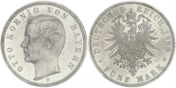 5 Марка Королевство Бавария (1806 - 1918) Серебро Отто I (король Баварии)(1848 – 1916)