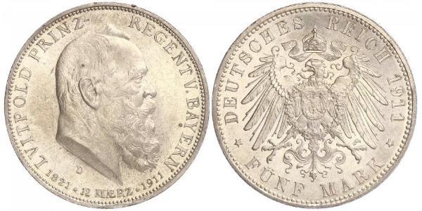 5 Марка Королевство Бавария (1806 - 1918) Серебро Отто I (король Баварии)(1848 – 1916)