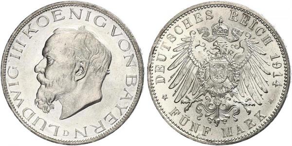 5 Марка Королевство Бавария (1806 - 1918) Серебро Людвиг III (король Баварии) (1845 – 1921)