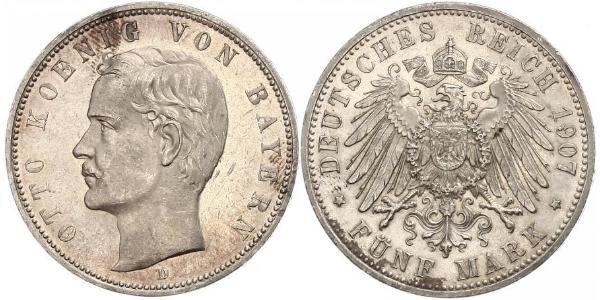 5 Марка Королевство Бавария (1806 - 1918) Серебро Отто I (король Баварии)(1848 – 1916)
