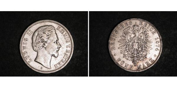 5 Марка Королевство Бавария (1806 - 1918) Серебро Людвиг II (король Баварии)(1845 – 1886)