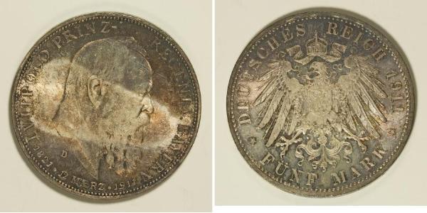5 Марка Королевство Бавария (1806 - 1918) Серебро Отто I (король Баварии)(1848 – 1916)