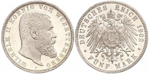 5 Марка Королевство Вюртемберг (1806-1918) Серебро Wilhelm II, German Emperor (1859-1941)