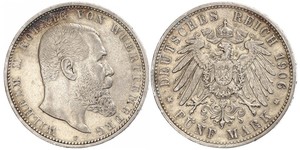 5 Марка Королевство Вюртемберг (1806-1918) Серебро Wilhelm II, German Emperor (1859-1941)