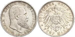 5 Марка Королевство Вюртемберг (1806-1918) Серебро Wilhelm II, German Emperor (1859-1941)
