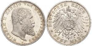 5 Марка Королевство Вюртемберг (1806-1918) Серебро Wilhelm II, German Emperor (1859-1941)