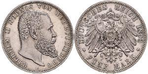 5 Марка Королевство Вюртемберг (1806-1918) Серебро Wilhelm II, German Emperor (1859-1941)