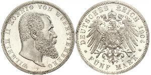5 Марка Королевство Вюртемберг (1806-1918) Серебро Wilhelm II, German Emperor (1859-1941)