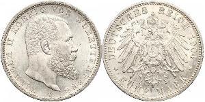 5 Марка Королевство Вюртемберг (1806-1918) Серебро Wilhelm II, German Emperor (1859-1941)