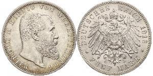 5 Марка Королевство Вюртемберг (1806-1918) Серебро Wilhelm II, German Emperor (1859-1941)