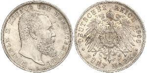 5 Марка Королевство Вюртемберг (1806-1918) Серебро Wilhelm II, German Emperor (1859-1941)