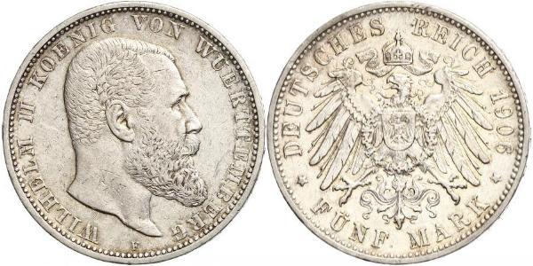 5 Марка Королевство Вюртемберг (1806-1918) Серебро Wilhelm II, German Emperor (1859-1941)