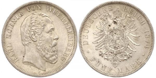 5 Марка Королевство Вюртемберг (1806-1918) Серебро Карл I (король Вюртемберга)