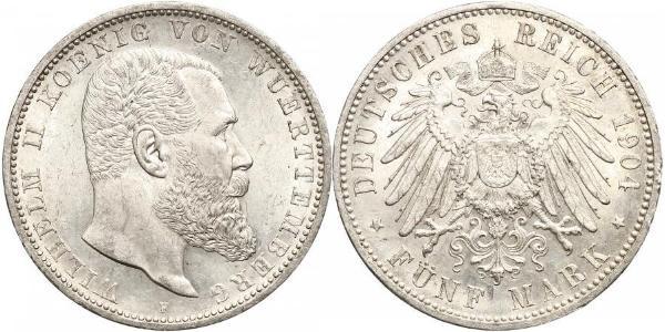 5 Марка Королевство Вюртемберг (1806-1918) Серебро Wilhelm II, German Emperor (1859-1941)