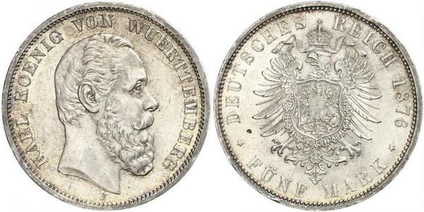 5 Марка Королевство Вюртемберг (1806-1918) Серебро Карл I (король Вюртемберга)