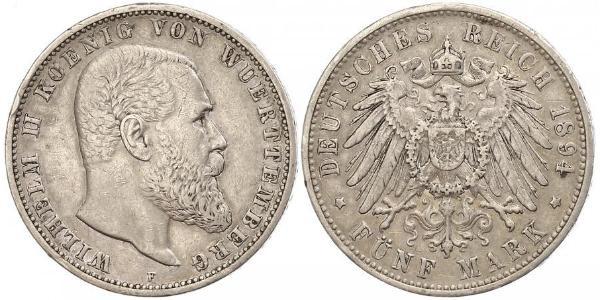 5 Марка Королевство Вюртемберг (1806-1918) Серебро Wilhelm II, German Emperor (1859-1941)