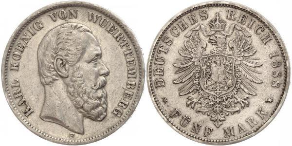 5 Марка Королевство Вюртемберг (1806-1918) Серебро Карл I (король Вюртемберга)