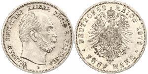5 Марка Пруссия (королевство) (1701-1918) Серебро Wilhelm I, German Emperor (1797-1888)