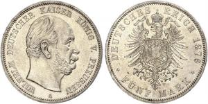 5 Марка Пруссия (королевство) (1701-1918) Серебро Wilhelm I, German Emperor (1797-1888)