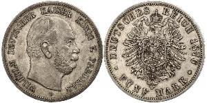 5 Марка Пруссия (королевство) (1701-1918) Серебро Wilhelm I, German Emperor (1797-1888)