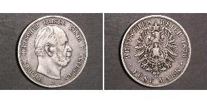 5 Марка Пруссия (королевство) (1701-1918) Серебро Wilhelm I, German Emperor (1797-1888)