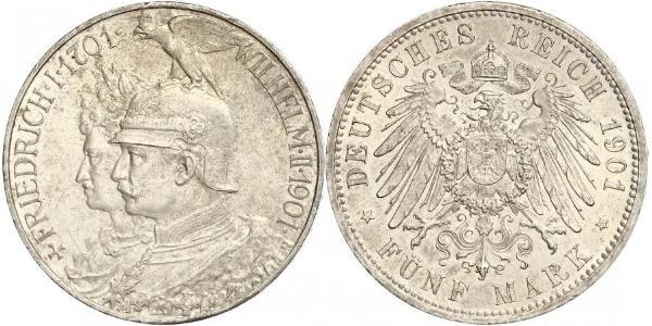 5 Марка Пруссия (королевство) (1701-1918) Серебро Wilhelm II, German Emperor (1859-1941)