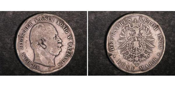 5 Марка Пруссия (королевство) (1701-1918) Серебро Wilhelm I, German Emperor (1797-1888)