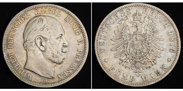 5 Марка Пруссия (королевство) (1701-1918) Серебро Wilhelm I, German Emperor (1797-1888)