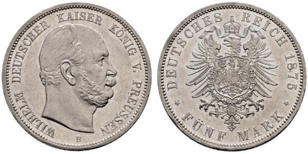 5 Марка Пруссия (королевство) (1701-1918) Серебро Wilhelm I, German Emperor (1797-1888)