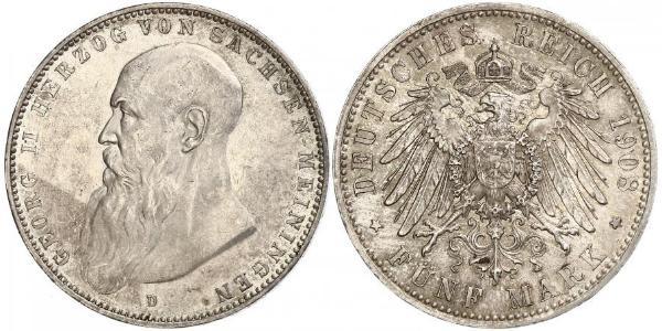 5 Марка Саксен-Мейнинген (1680 - 1918) Серебро Георг II (герцог Саксен-Мейнингена)