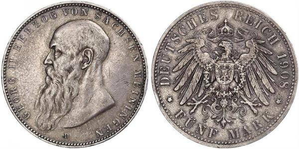 5 Марка Саксен-Мейнинген (1680 - 1918) Серебро Георг II (герцог Саксен-Мейнингена)