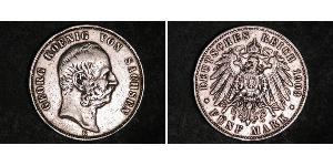 5 Марка Саксония (королевство) (1806 - 1918) Серебро Альберт (король Саксонии)