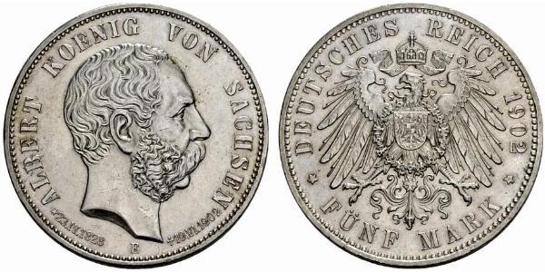 5 Марка Саксония (королевство) (1806 - 1918) Серебро Альберт (король Саксонии)