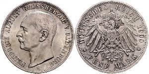 5 Марка Grand Duchy of Oldenburg (1814 - 1918) Срібло Frederick Augustus III of Saxony (1865-1932)