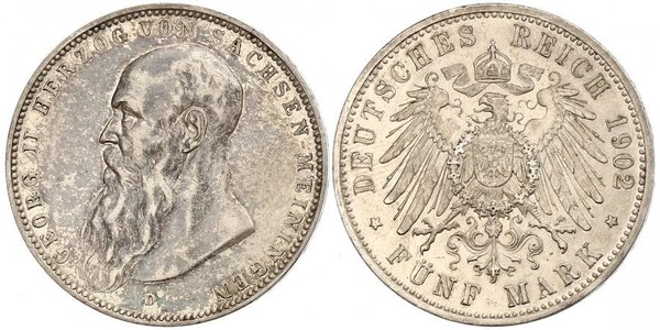 5 Марка null Срібло Georg II, Duke of Saxe-Meiningen