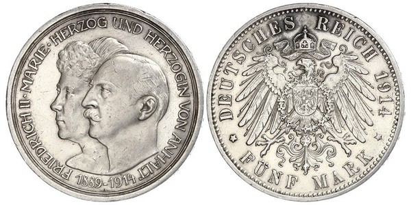 5 Марка Ангальт-Дессау (1603 -1863) Срібло Friedrich II, Duke of Anhalt (1856 – 1918)