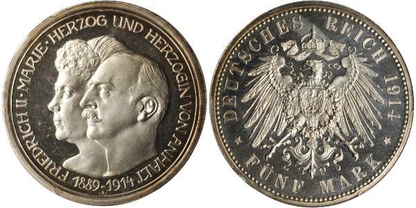 5 Марка Ангальт-Дессау (1603 -1863) Срібло Friedrich II, Duke of Anhalt (1856 – 1918)