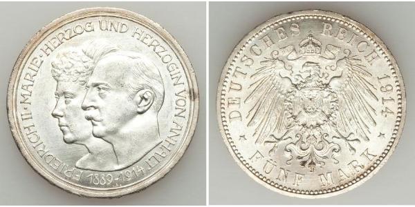 5 Марка Ангальт-Дессау (1603 -1863) Срібло Friedrich II, Duke of Anhalt (1856 – 1918)