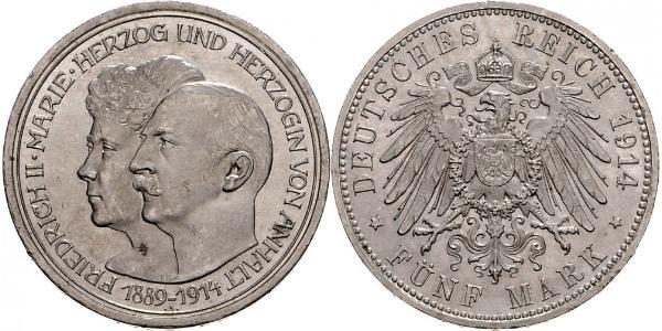 5 Марка Ангальт-Дессау (1603 -1863) Срібло Friedrich II, Duke of Anhalt (1856 – 1918)