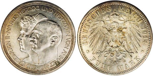 5 Марка Ангальт-Дессау (1603 -1863) Срібло Friedrich II, Duke of Anhalt (1856 – 1918)
